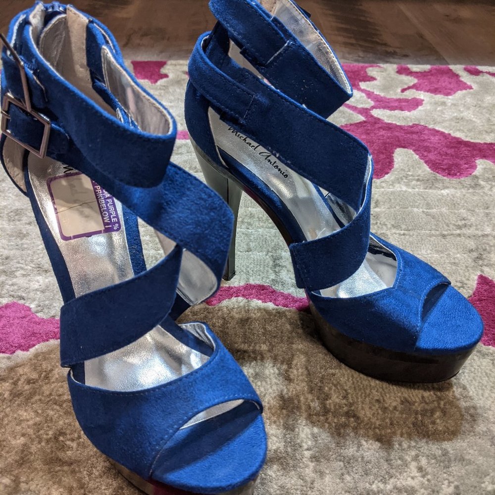 Michael Antonio Blue Suede Heels Size 6.5
